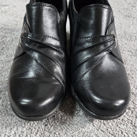 Clarks Bendables Black Leather Slip On Shooties Comfy Business Casual WIDE - Picture 4 of 11